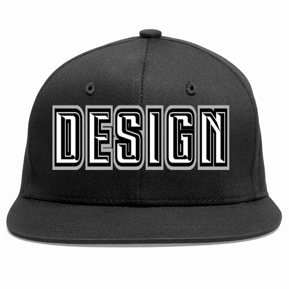 Custom Black White-Black Flat Eaves Sport Baseball Cap Design for Men/Women/Youth