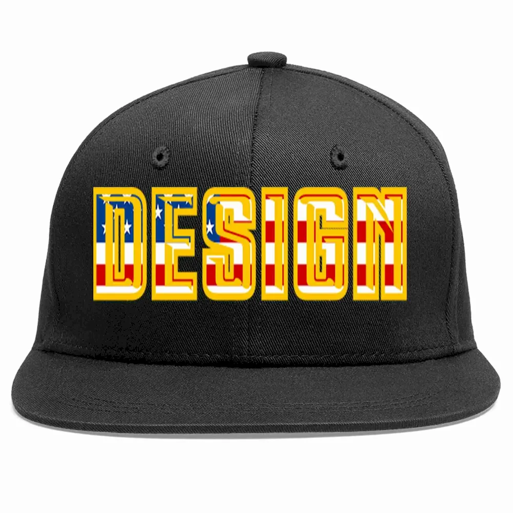 Custom Black Vintage?USA?Flag-Gold Flat Eaves Sport Baseball Cap Design for Men/Women/Youth