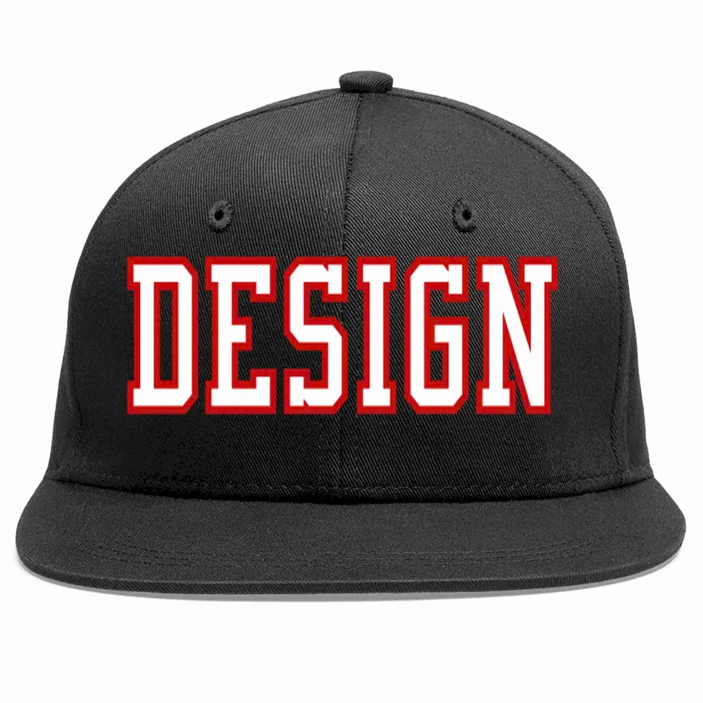 Custom Black White-Red Flat Eaves Sport Baseball Cap Design for Men/Women/Youth