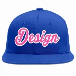 Custom Royal Pink-White Flat Eaves Sport Baseball Cap Design for Men/Women/Youth