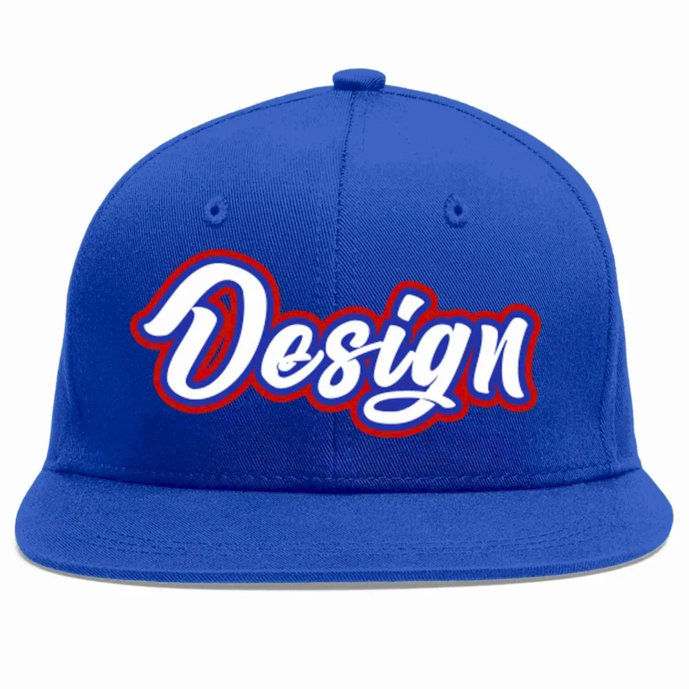 Custom Royal White-Royal Flat Eaves Sport Baseball Cap Design for Men/Women/Youth