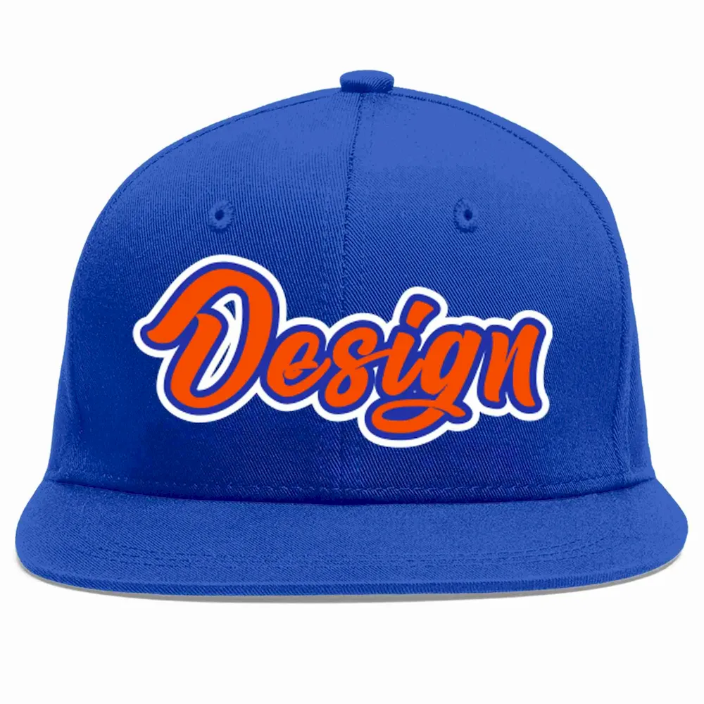 Custom Royal Orange-Royal Flat Eaves Sport Baseball Cap Design for Men/Women/Youth