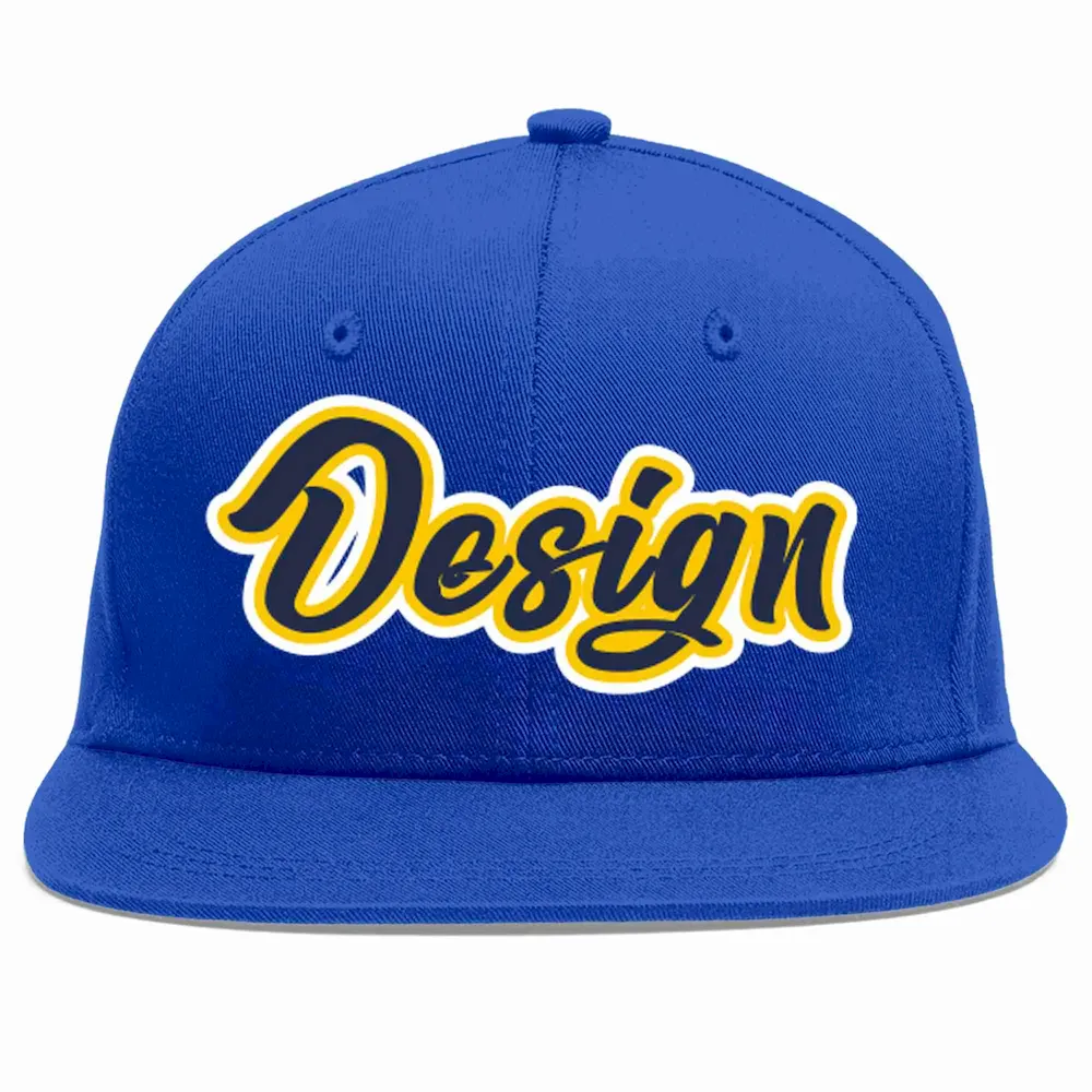 Custom Royal Navy-Gold Flat Eaves Sport Baseball Cap Design for Men/Women/Youth