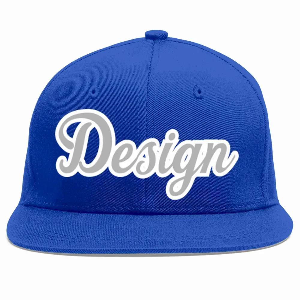 Custom Royal Gray-White Flat Eaves Sport Baseball Cap Design for Men/Women/Youth