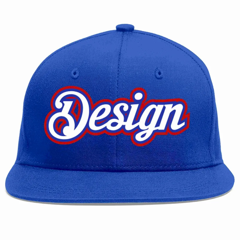 Custom Royal White-Royal Flat Eaves Sport Baseball Cap Design for Men/Women/Youth