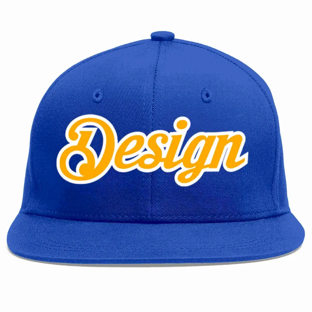 Custom Royal Yellow-White Flat Eaves Sport Baseball Cap Design for Men/Women/Youth