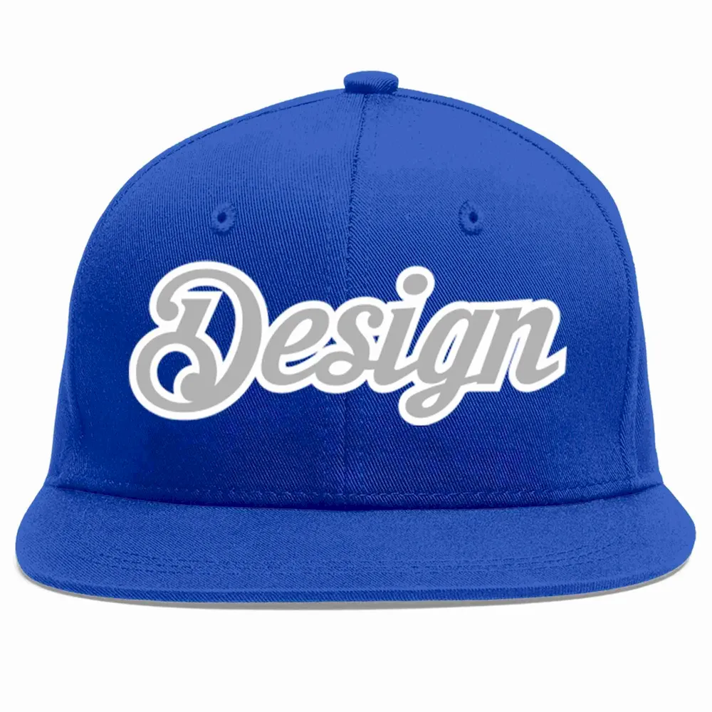 Custom Royal Gray-White Flat Eaves Sport Baseball Cap Design for Men/Women/Youth