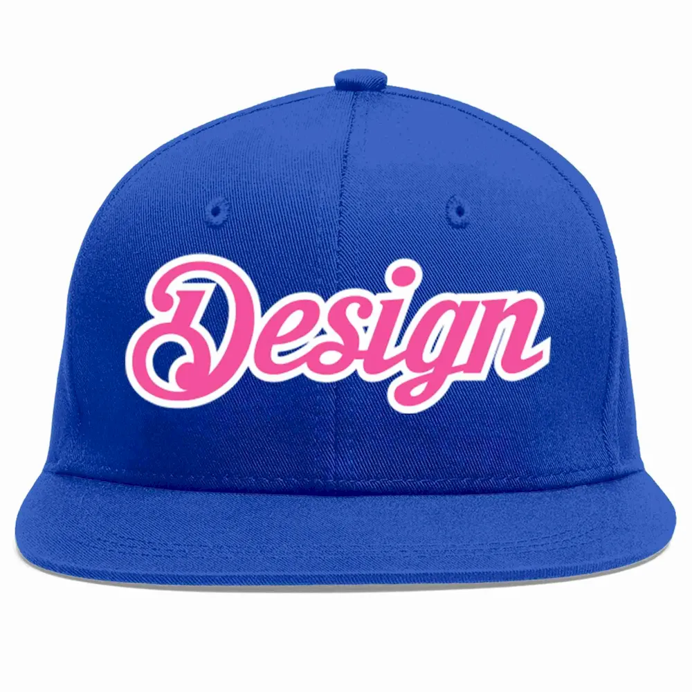 Custom Royal Pink-White Flat Eaves Sport Baseball Cap Design for Men/Women/Youth