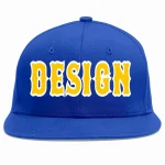 Custom Royal Gold-White Flat Eaves Sport Baseball Cap Design for Men/Women/Youth