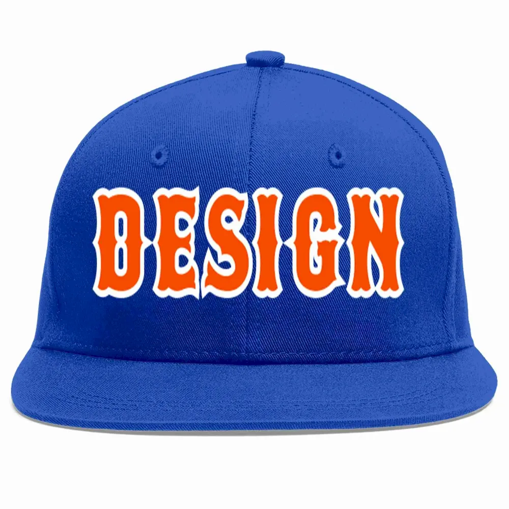Custom Royal Orange-White Flat Eaves Sport Baseball Cap Design for Men/Women/Youth