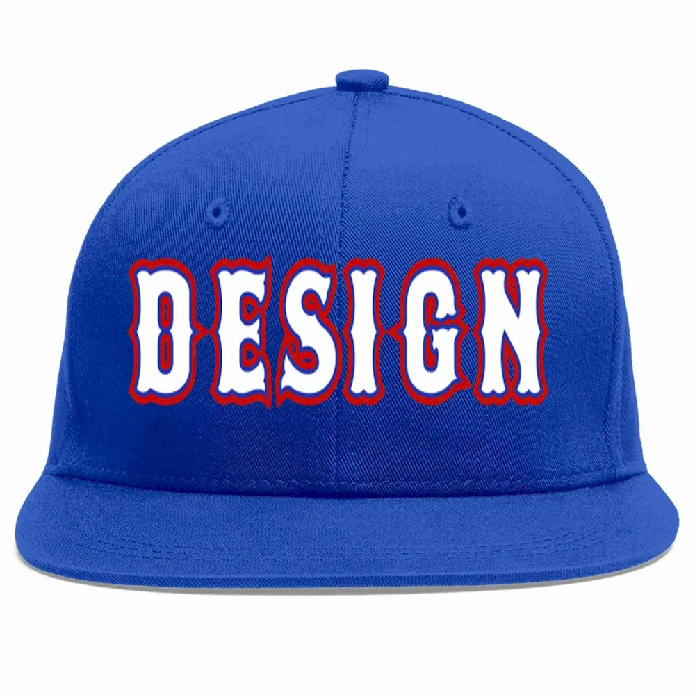 Custom Royal White-Royal Flat Eaves Sport Baseball Cap Design for Men/Women/Youth