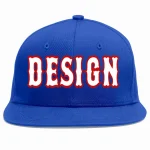 Custom Royal White-Red Flat Eaves Sport Baseball Cap Design for Men/Women/Youth
