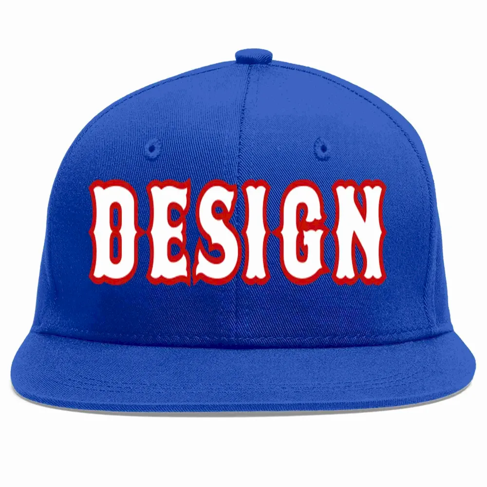 Custom Royal White-Red Flat Eaves Sport Baseball Cap Design for Men/Women/Youth