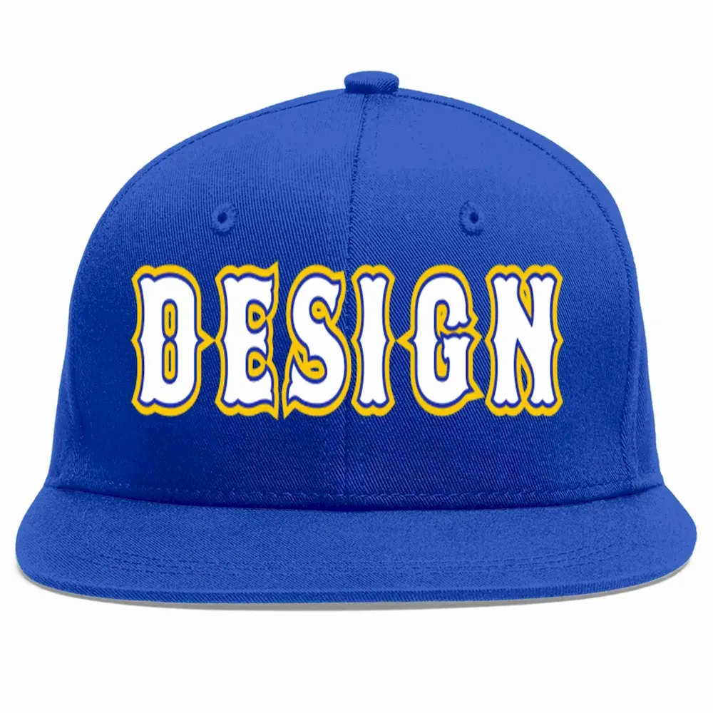 Custom Royal White-Royal Flat Eaves Sport Baseball Cap Design for Men/Women/Youth
