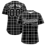 Custom Black Gray Personalized Plaid Design Authentic Baseball Jersey