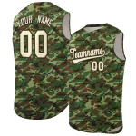 Custom Brown Green-Cream Camo Fashion Authentic Sleeveless Baseball Jersey