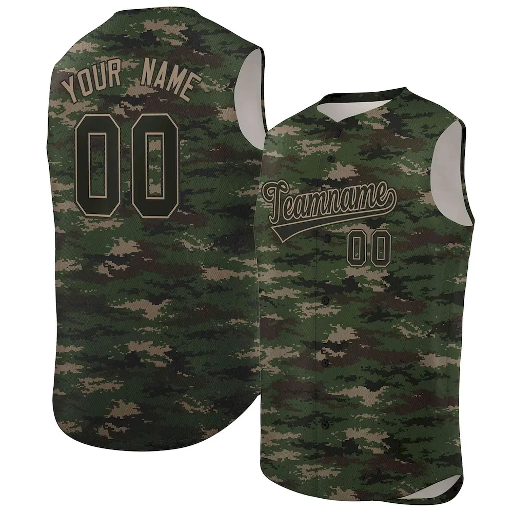 Custom Brown Old Gold-Black Camo Fashion Authentic Sleeveless Baseball Jersey