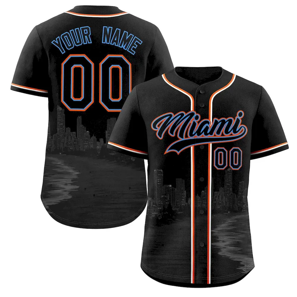 Custom Black Black-Powder Blue Miami City Connect Baseball Jersey