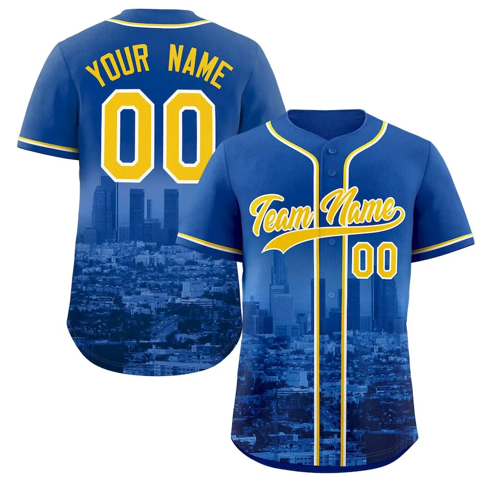 Custom Royal Yellow-White Los Angeles City Connect Baseball Jersey