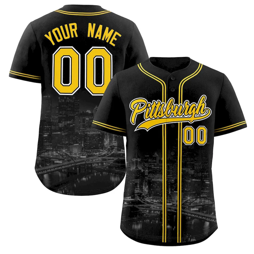 Custom Black Yellow-Black Pittsburgh City Connect Baseball Jersey