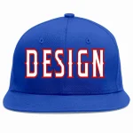 Custom Royal White-Red Flat Eaves Sport Baseball Cap Design for Men/Women/Youth