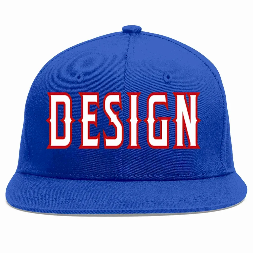 Custom Royal White-Red Flat Eaves Sport Baseball Cap Design for Men/Women/Youth