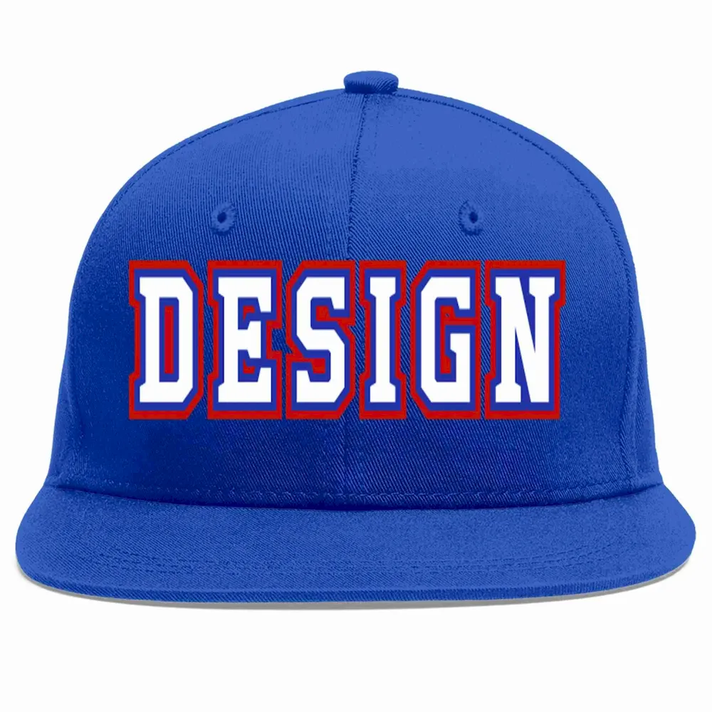 Custom Royal White-Royal Flat Eaves Sport Baseball Cap Design for Men/Women/Youth