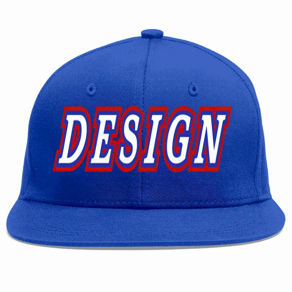 Custom Royal White-Royal Flat Eaves Sport Baseball Cap Design for Men/Women/Youth