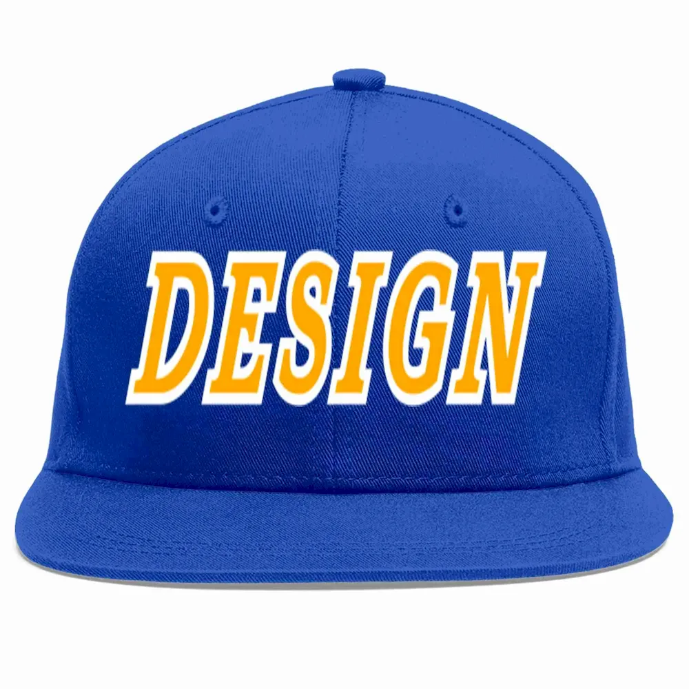 Custom Royal Yellow-White Flat Eaves Sport Baseball Cap Design for Men/Women/Youth