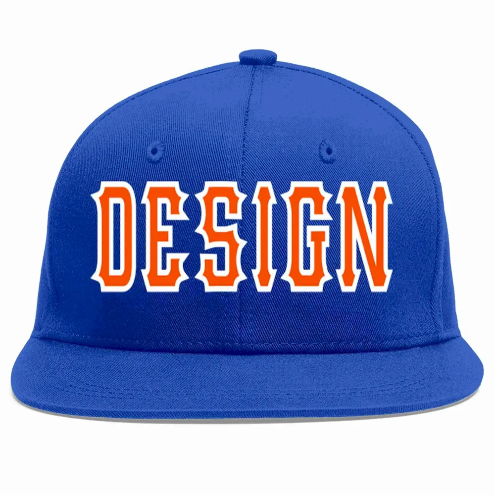 Custom Royal Orange-White Flat Eaves Sport Baseball Cap Design for Men/Women/Youth