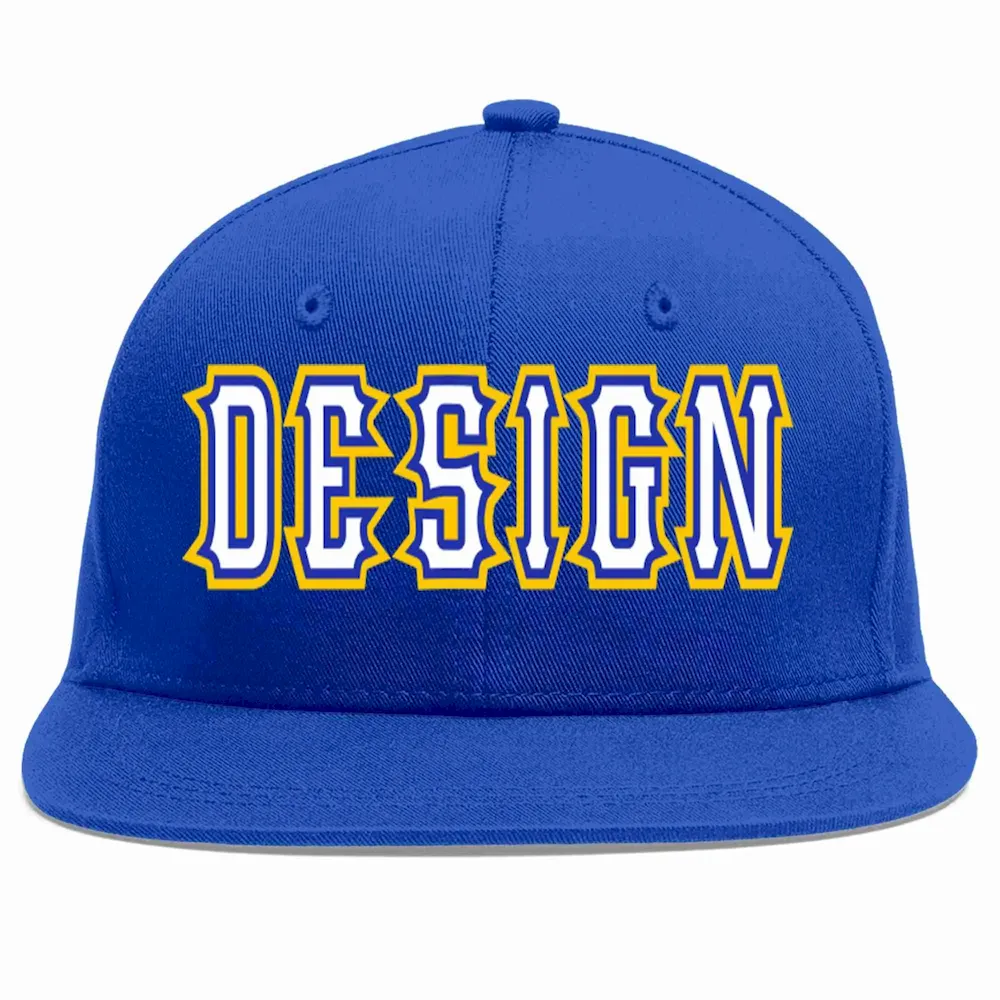Custom Royal White-Royal Flat Eaves Sport Baseball Cap Design for Men/Women/Youth