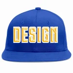 Custom Royal Yellow-White Flat Eaves Sport Baseball Cap Design for Men/Women/Youth