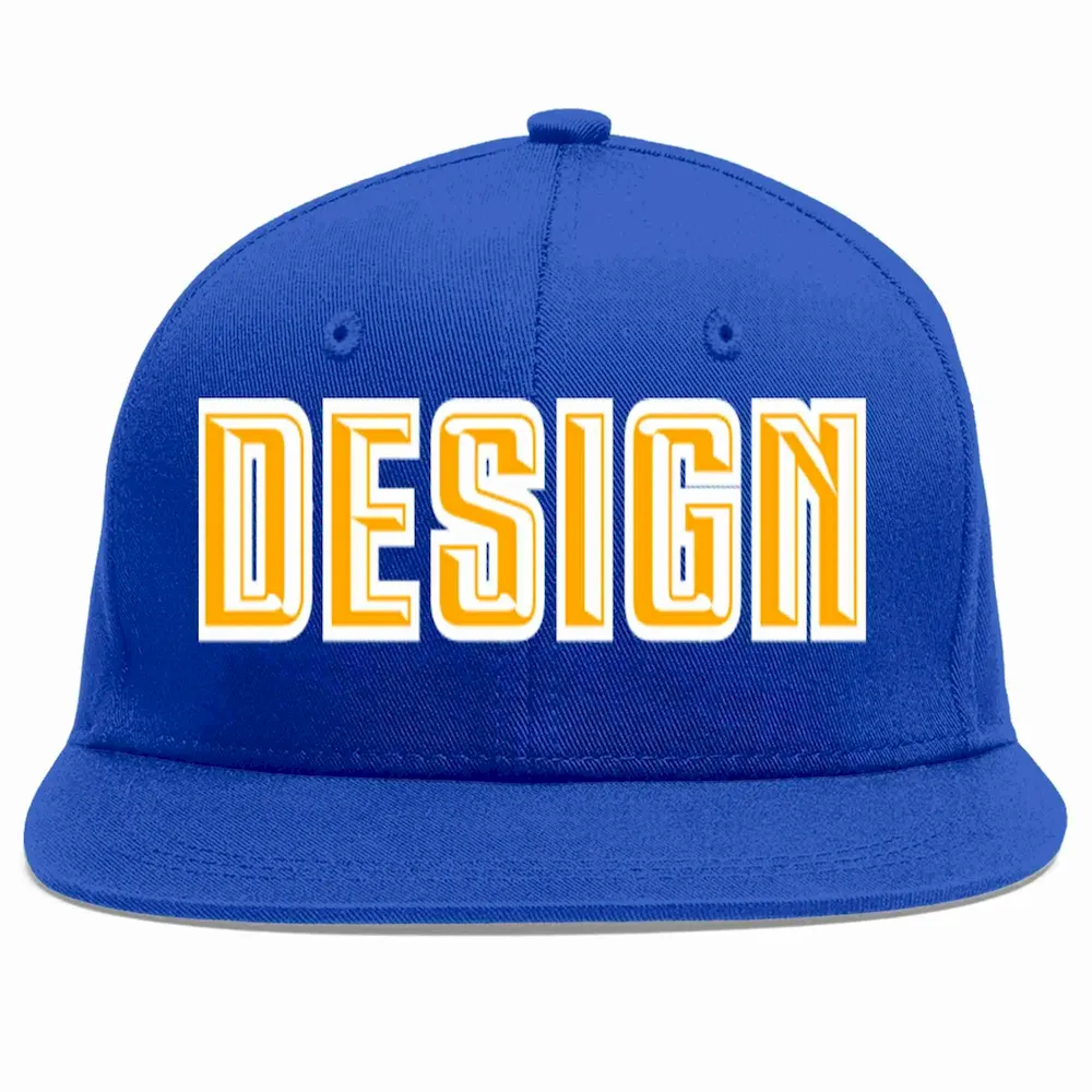 Custom Royal Yellow-White Flat Eaves Sport Baseball Cap Design for Men/Women/Youth