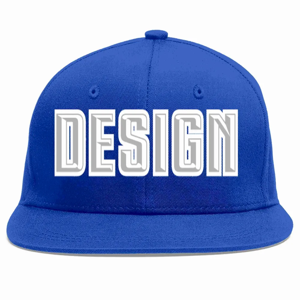 Custom Royal Gray-White Flat Eaves Sport Baseball Cap Design for Men/Women/Youth