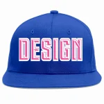 Custom Royal Pink-White Flat Eaves Sport Baseball Cap Design for Men/Women/Youth