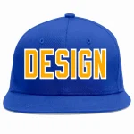 Custom Royal Yellow-White Flat Eaves Sport Baseball Cap Design for Men/Women/Youth