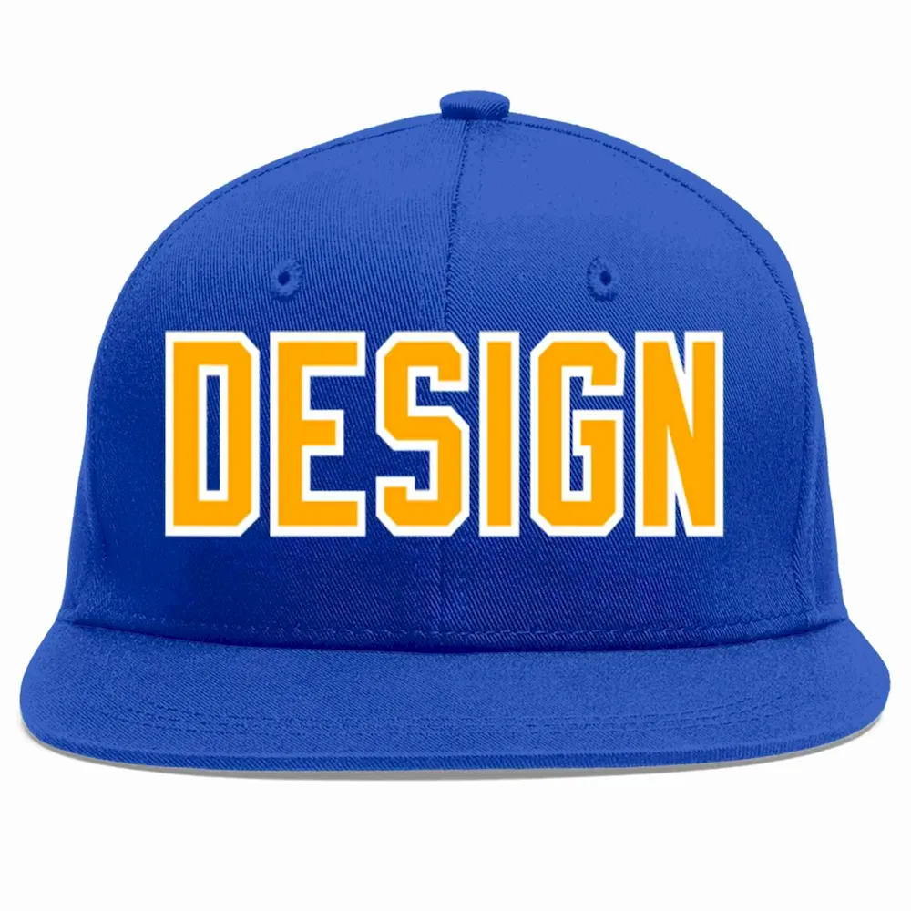 Custom Royal Yellow-White Flat Eaves Sport Baseball Cap Design for Men/Women/Youth