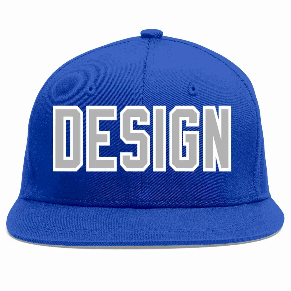 Custom Royal Gray-White Flat Eaves Sport Baseball Cap Design for Men/Women/Youth