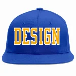 Custom Royal Yellow-White Flat Eaves Sport Baseball Cap Design for Men/Women/Youth