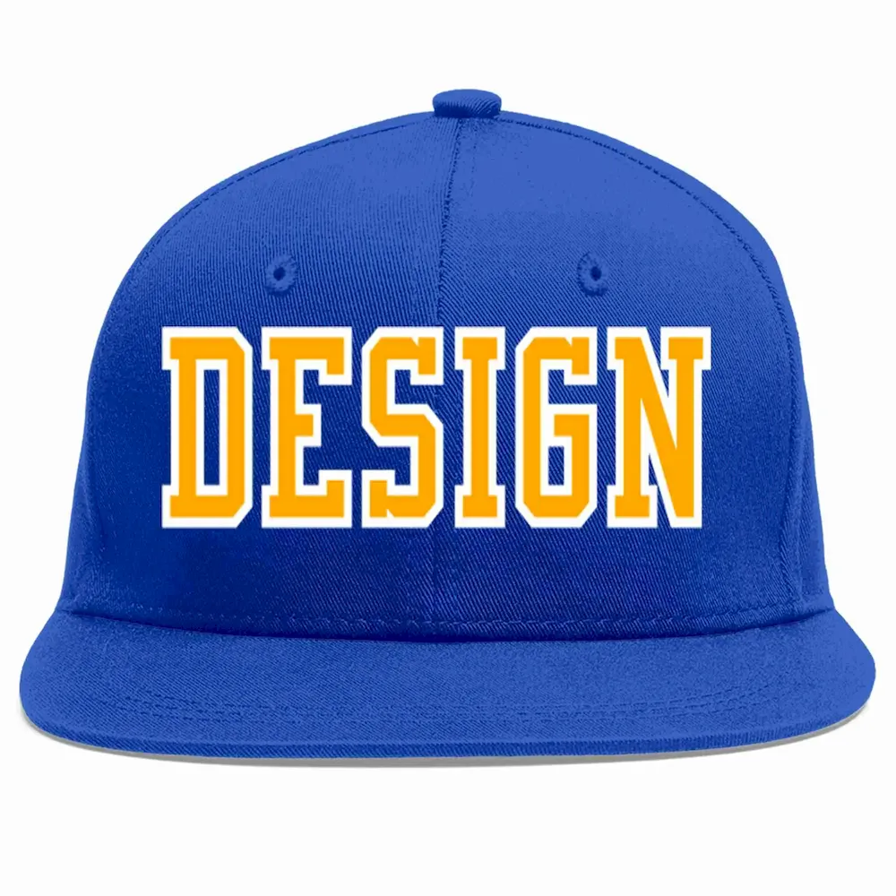 Custom Royal Yellow-White Flat Eaves Sport Baseball Cap Design for Men/Women/Youth