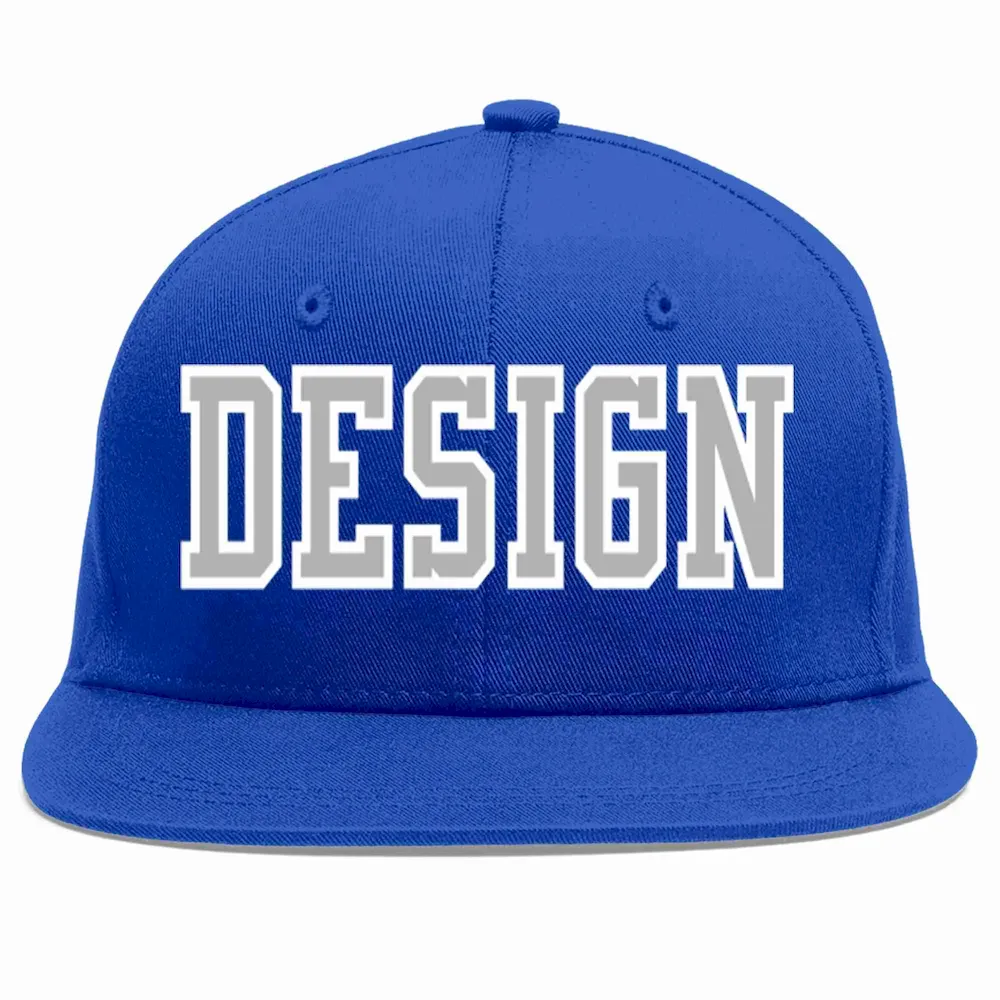 Custom Royal Gray-White Flat Eaves Sport Baseball Cap Design for Men/Women/Youth