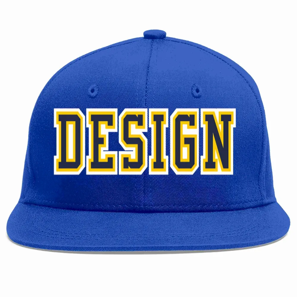 Custom Royal Navy-Gold Flat Eaves Sport Baseball Cap Design for Men/Women/Youth