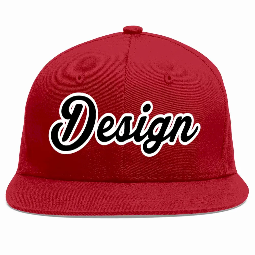 Custom Red Black-White Flat Eaves Sport Baseball Cap Design for Men/Women/Youth