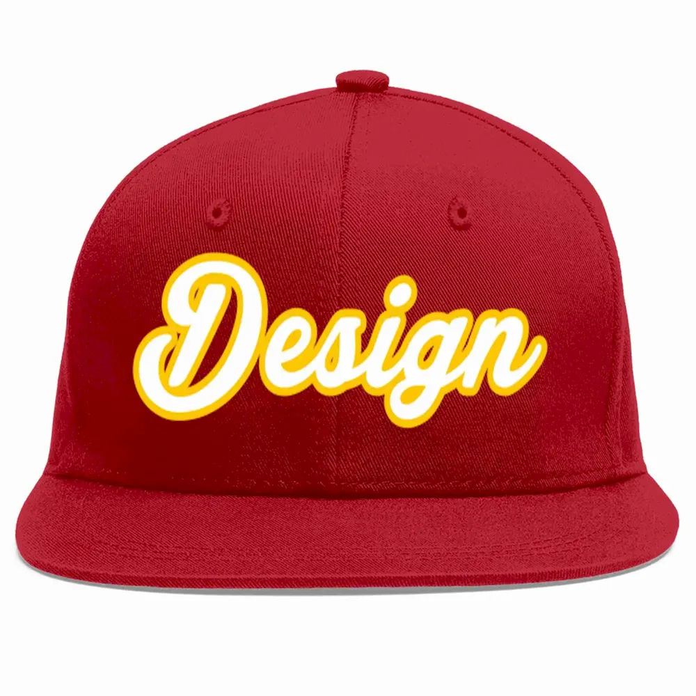 Custom Red White-Gold Flat Eaves Sport Baseball Cap Design for Men/Women/Youth