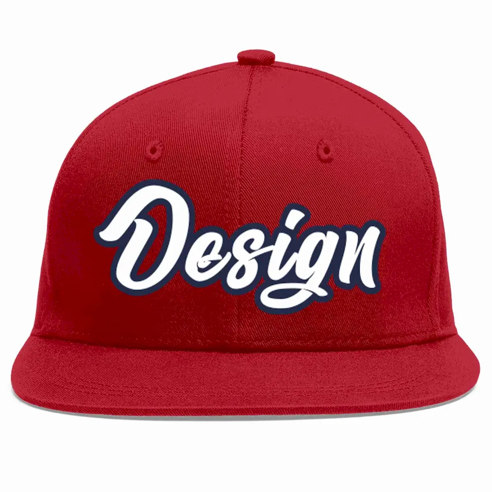 Custom Red White-Navy Flat Eaves Sport Baseball Cap Design for Men/Women/Youth