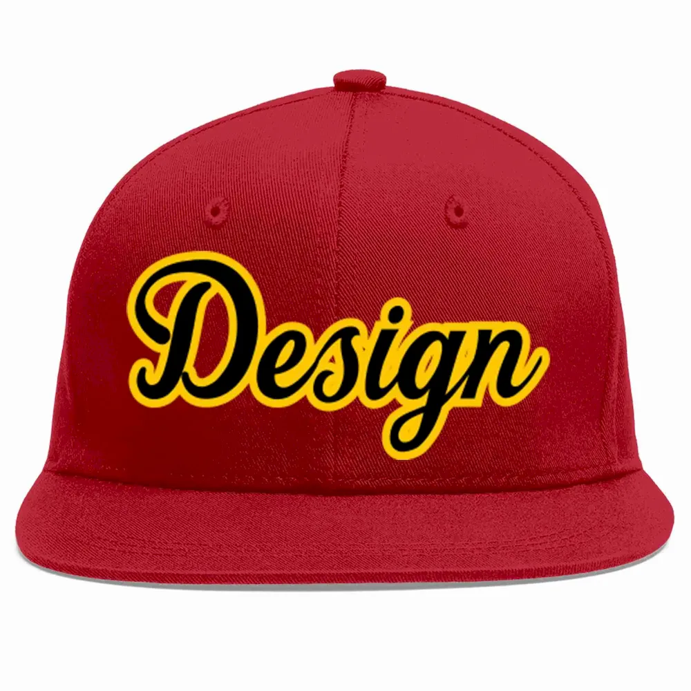 Custom Red Black-Gold Flat Eaves Sport Baseball Cap Design for Men/Women/Youth