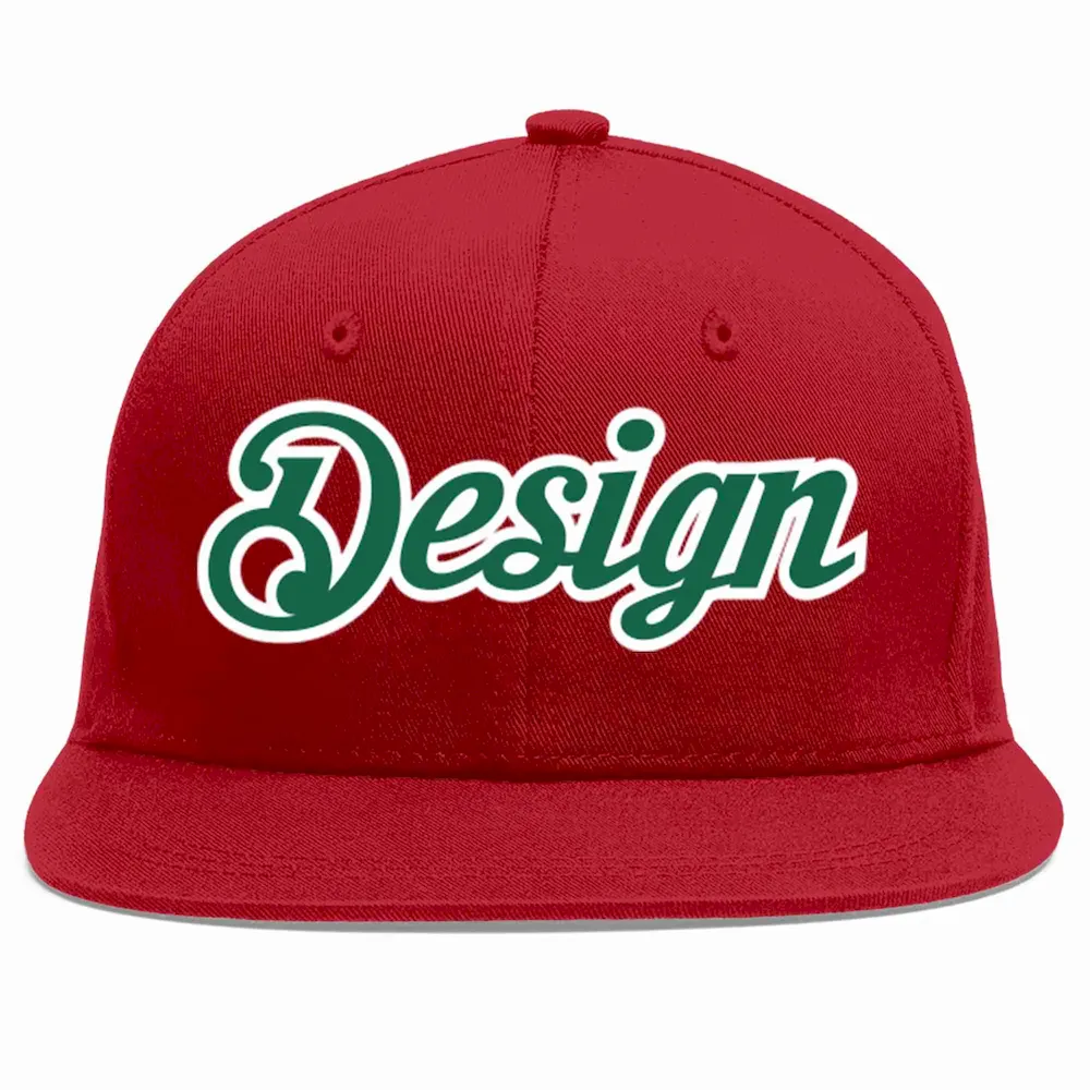 Custom Red Kelly Green-White Flat Eaves Sport Baseball Cap Design for Men/Women/Youth