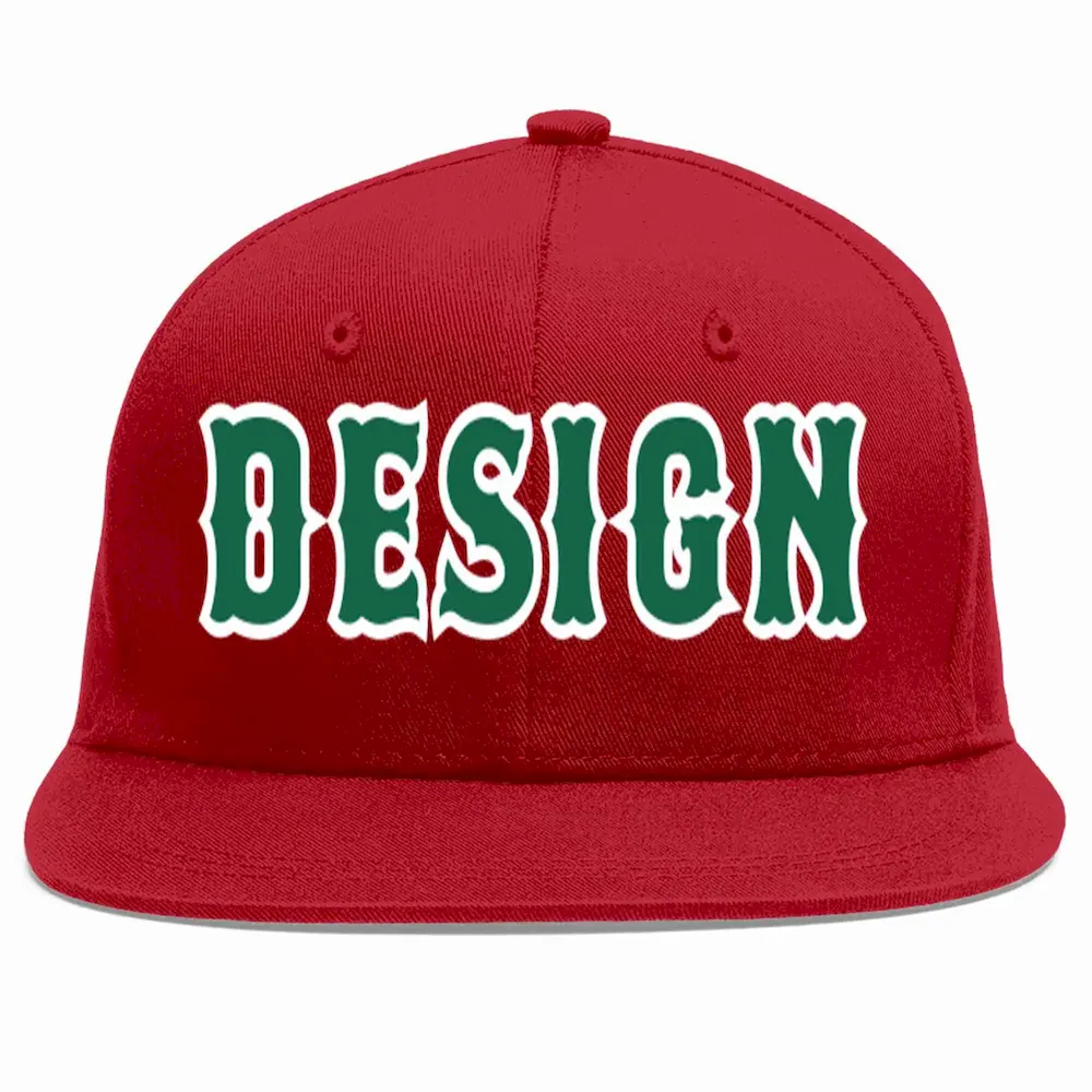 Custom Red Kelly Green-White Flat Eaves Sport Baseball Cap Design for Men/Women/Youth