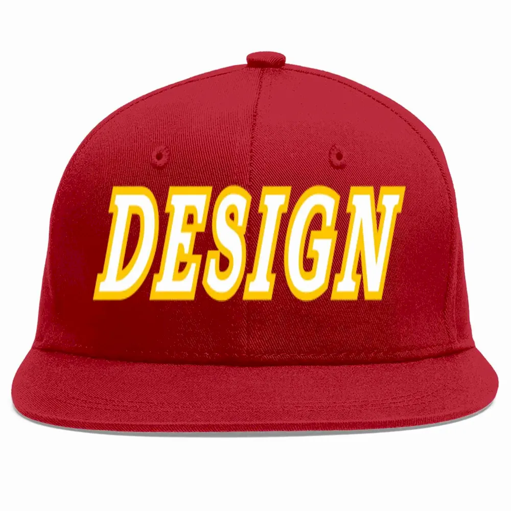 Custom Red White-Gold Flat Eaves Sport Baseball Cap Design for Men/Women/Youth