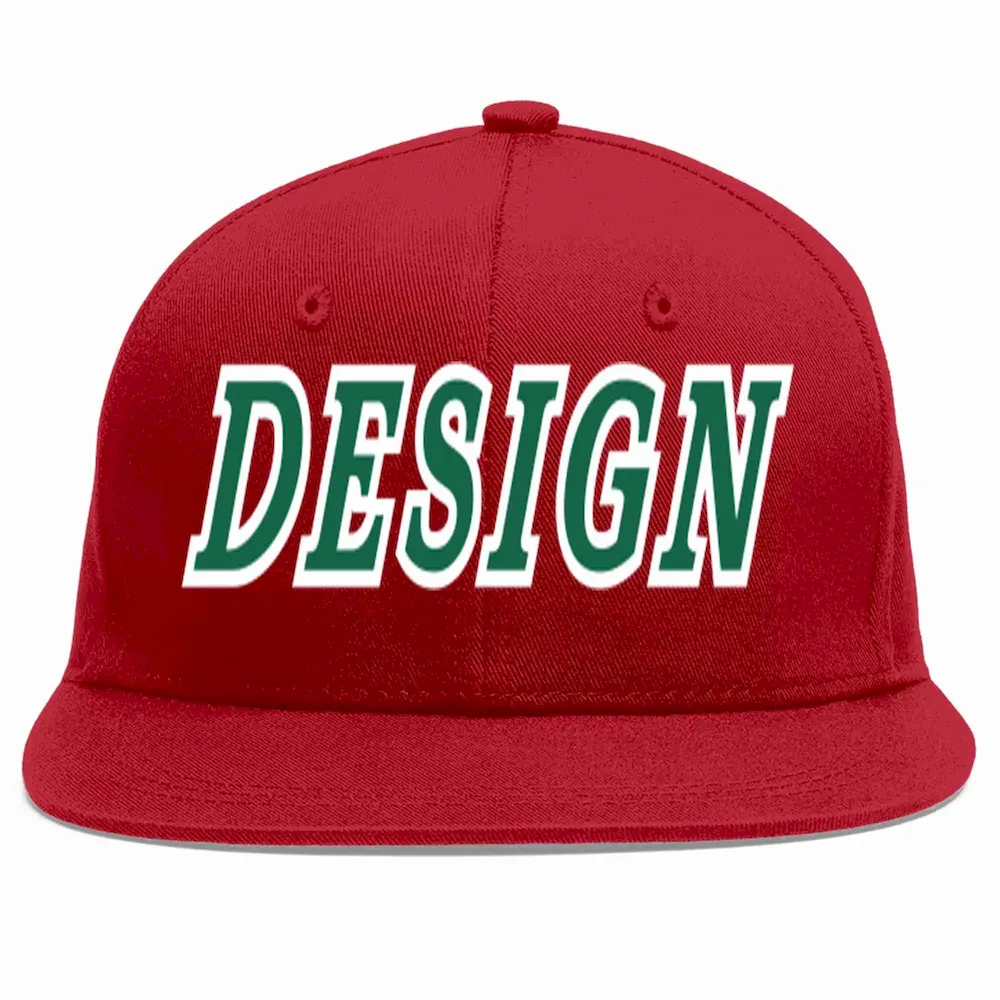 Custom Red Kelly Green-White Flat Eaves Sport Baseball Cap Design for Men/Women/Youth